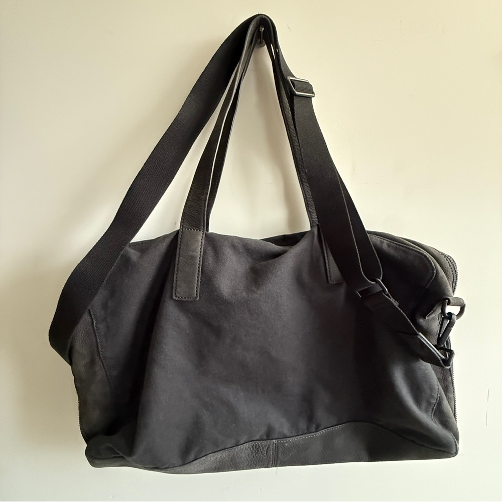 AllSaint’s Suede Leather & Fabric Weekender Bag